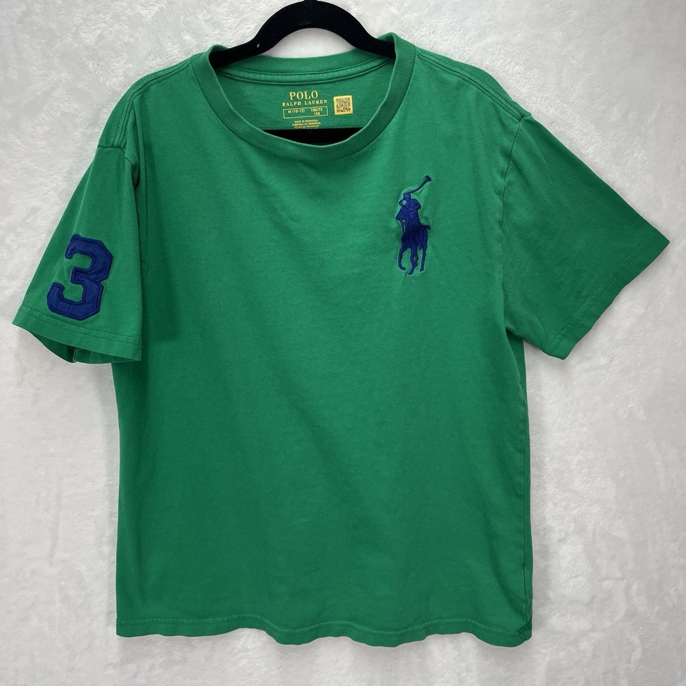 Polo Ralph Lauren Embroidered Big Pony Shirt Boys Medium 10-12 Green Preppy